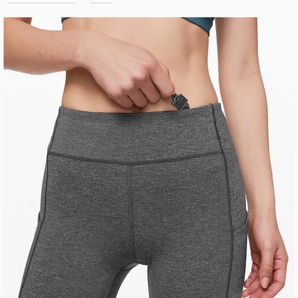 Grey Cropped Lululemon Leggings w/ Pocket - Picture 3 of 7